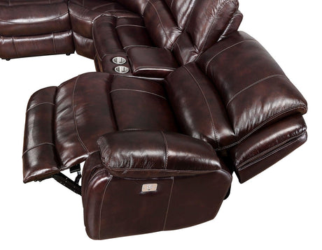 Denver Brown Dual-Power 6-Piece Leather Sectional by Steve Silver at Eve Furniture