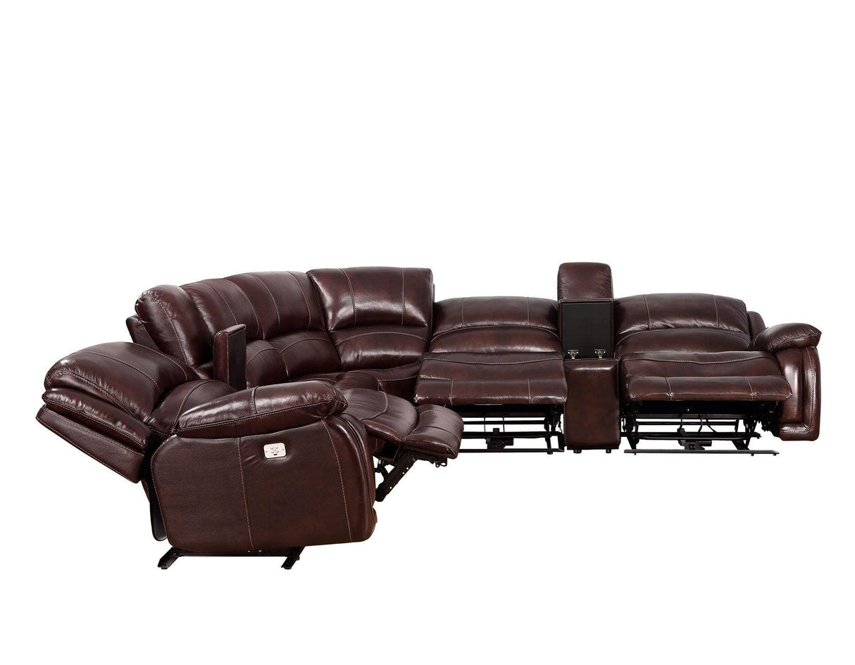 Denver Brown Dual-Power 6-Piece Leather Sectional by Steve Silver at Eve Furniture