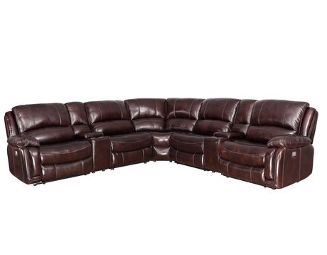 Denver Brown Dual-Power 6-Piece Leather Sectional by Steve Silver at Eve Furniture