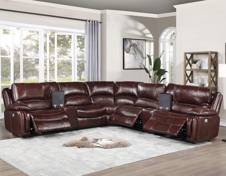 Denver Brown Dual-Power 6-Piece Leather Sectional by Steve Silver at Eve Furniture