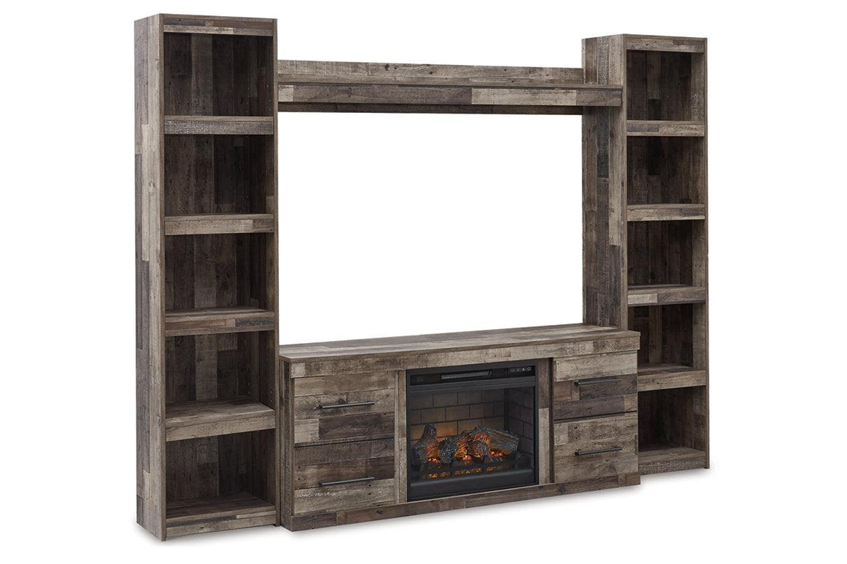 Derekson Multi Gray 4-Piece Entertainment Center with Electric Fireplace by Ashley at Eve Furniture