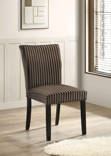Dermott Chocolate Upholstered Parson Dining Side Chair (Set of 2) by Coaster at Eve Furniture