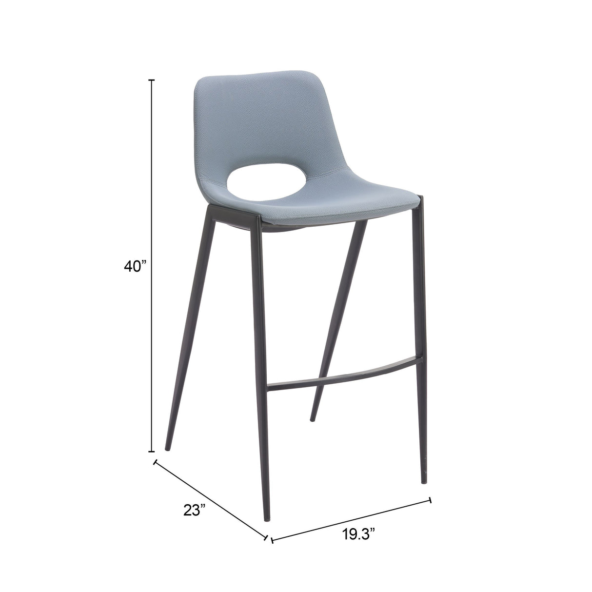 Desi Armless Barstool Azure Gray by Zuomod at Eve Furniture