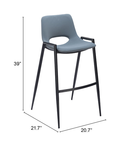 Desi Azure Gray Barstool (Set of 2) by Zuomod at Eve Furniture
