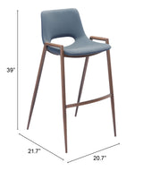 Desi Azure Gray & Walnut Barstool (Set of 2) by Zuomod at Eve Furniture