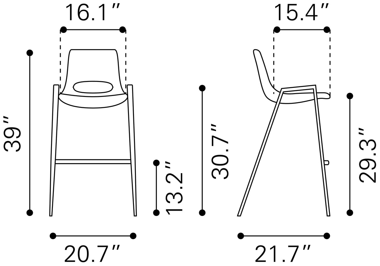 Desi Azure Gray & Walnut Barstool (Set of 2) by Zuomod at Eve Furniture