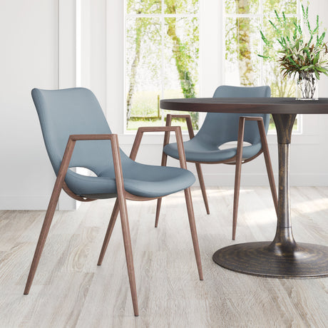 Desi Azure Gray & Walnut Dining Chair (Set of 2) by Zuomod at Eve Furniture