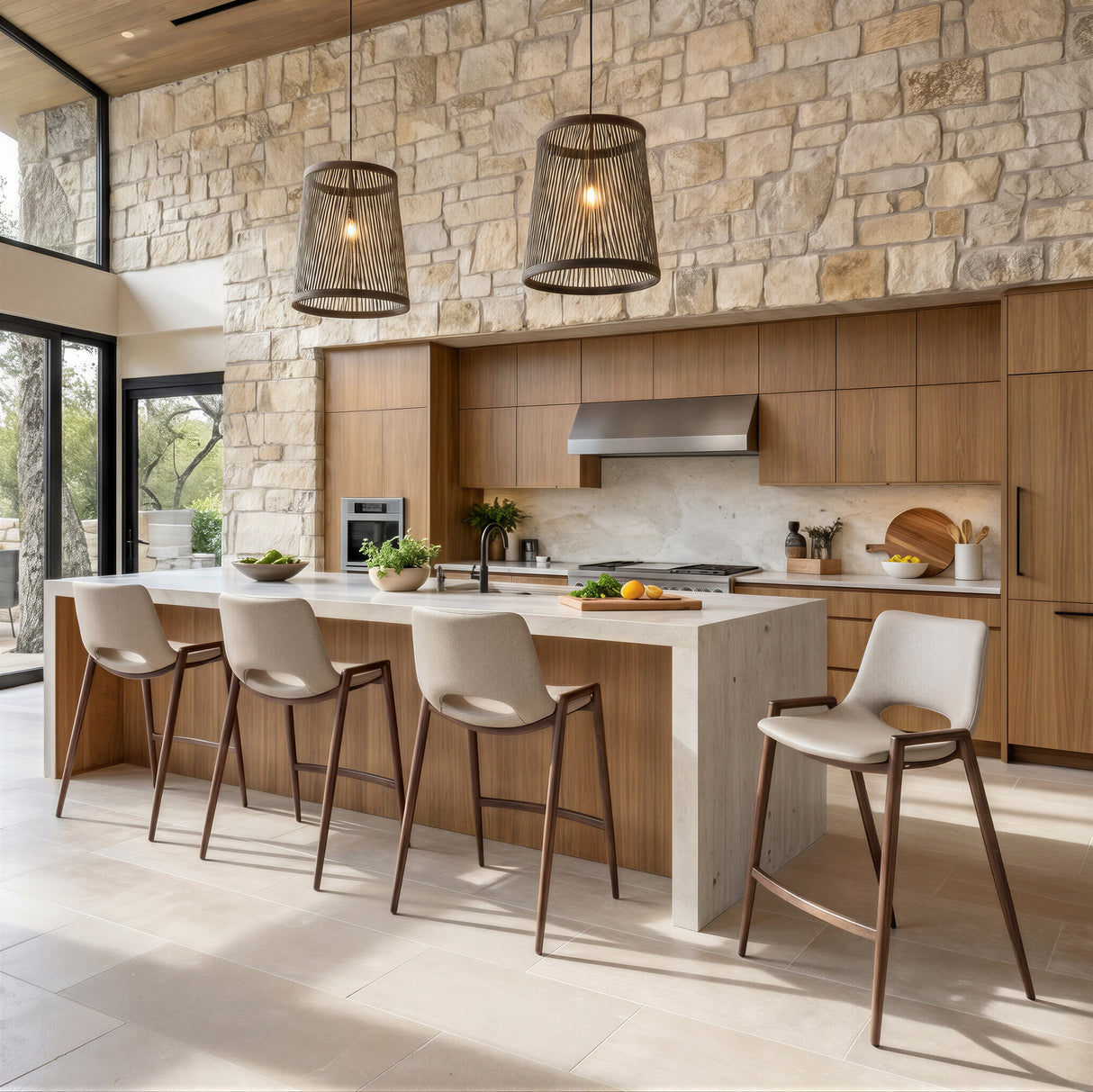 Desi Beige & Walnut Counter Stool (Set of 2) by Zuomod at Eve Furniture