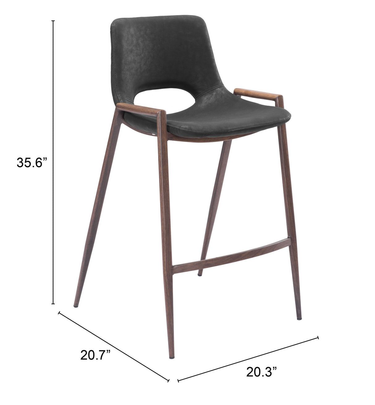 Desi Black & Walnut Counter Stool (Set of 2) by Zuomod at Eve Furniture