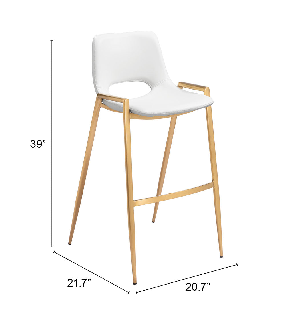 Desi White & Gold Barstool (Set of 2) by Zuomod at Eve Furniture