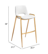 Desi White & Gold Barstool (Set of 2) by Zuomod at Eve Furniture