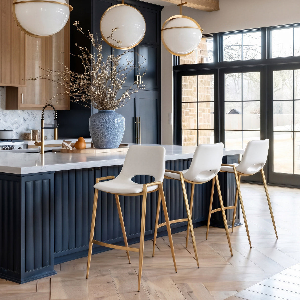 Desi White & Gold Barstool (Set of 2) by Zuomod at Eve Furniture