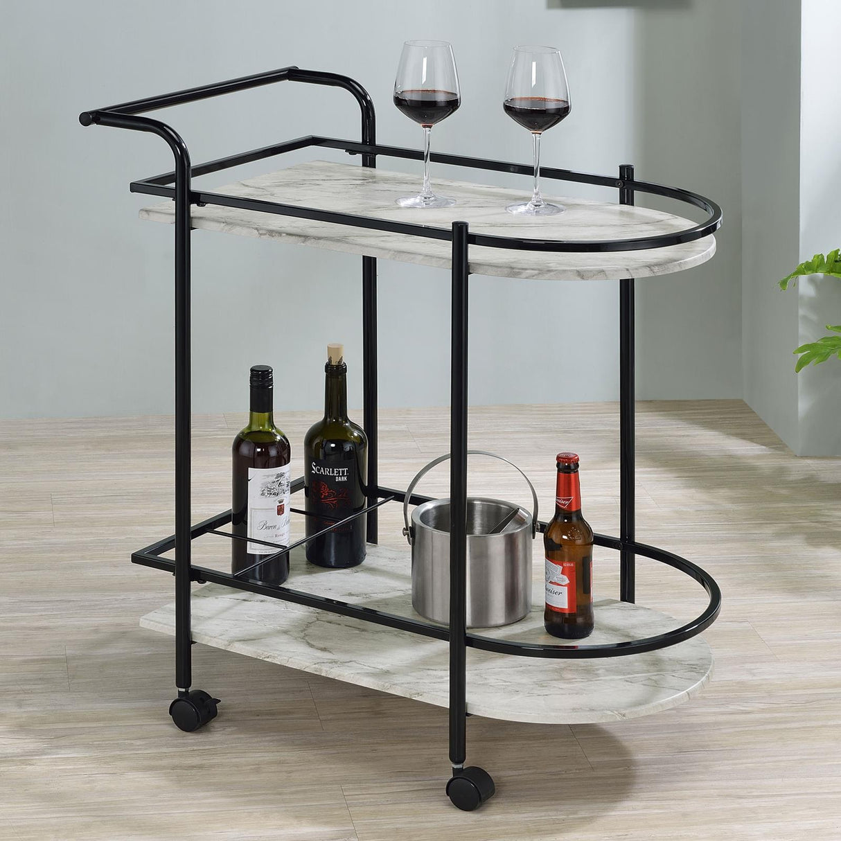 Desiree Black Rack Bar Cart with Casters