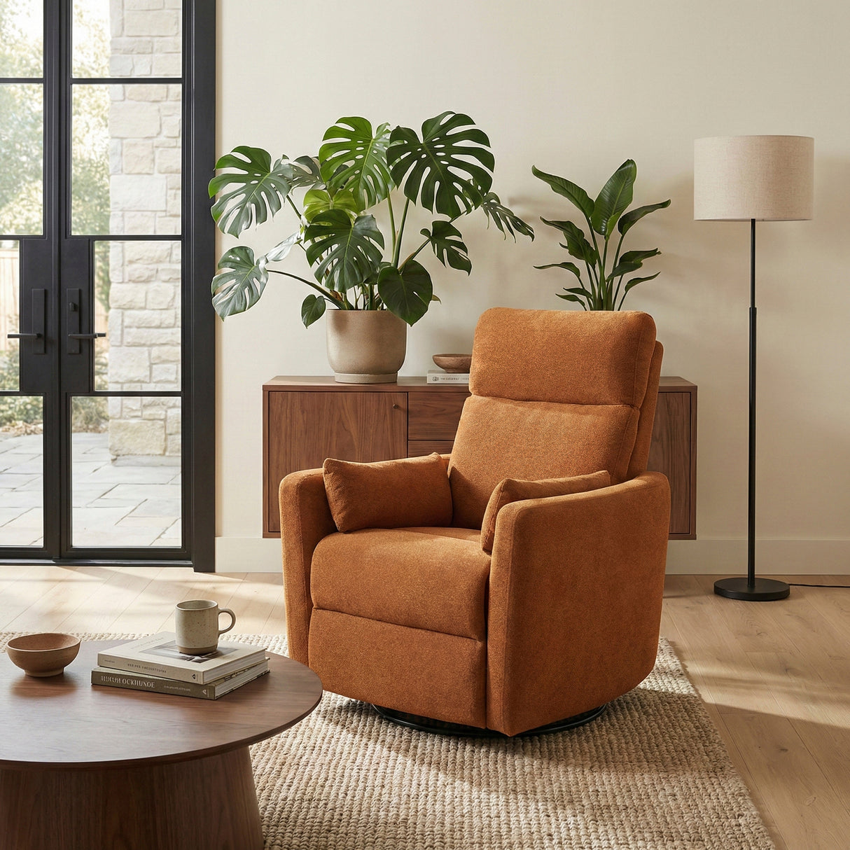 Desso Orange Swivel Glider Reclining Chair