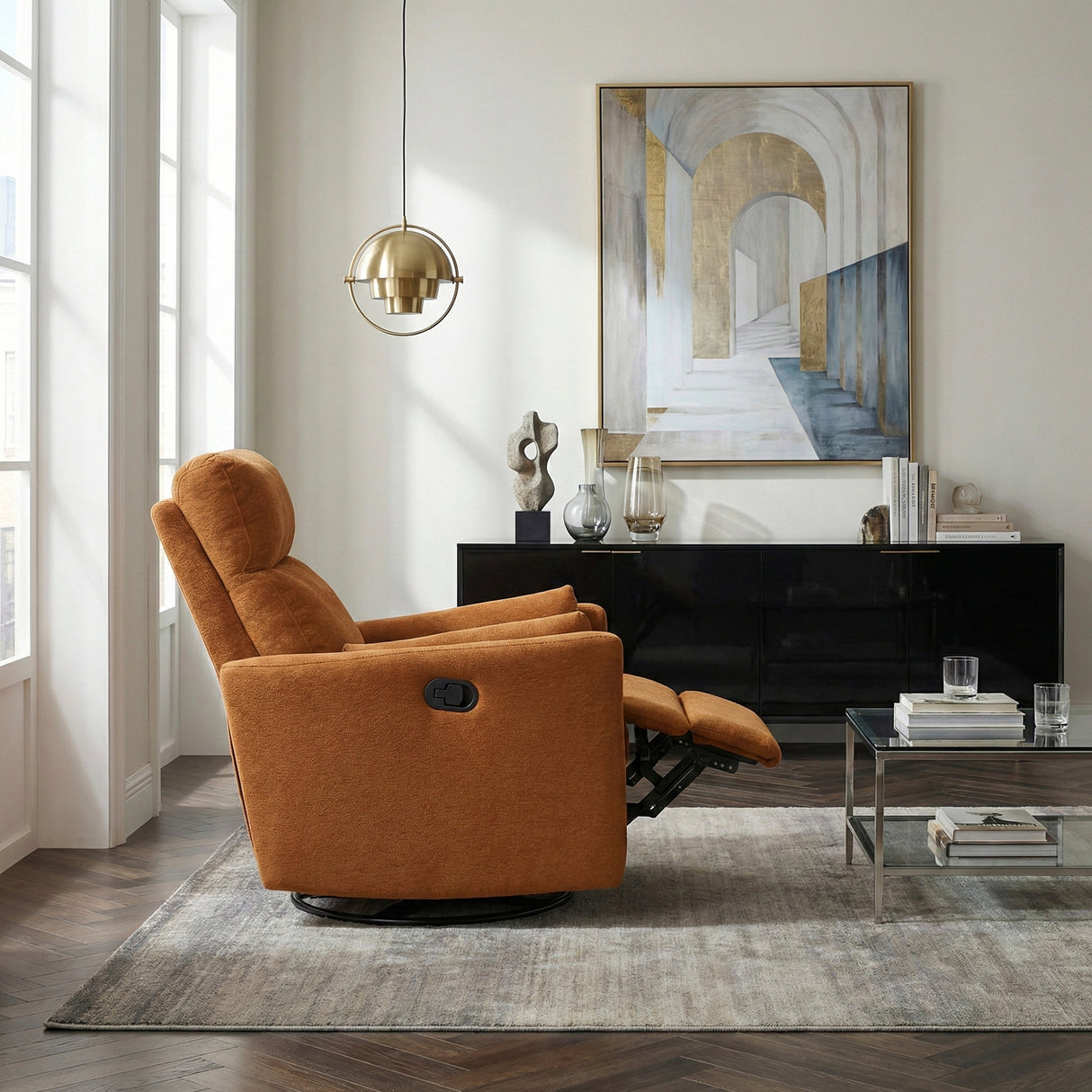 Desso Orange Swivel Glider Reclining Chair