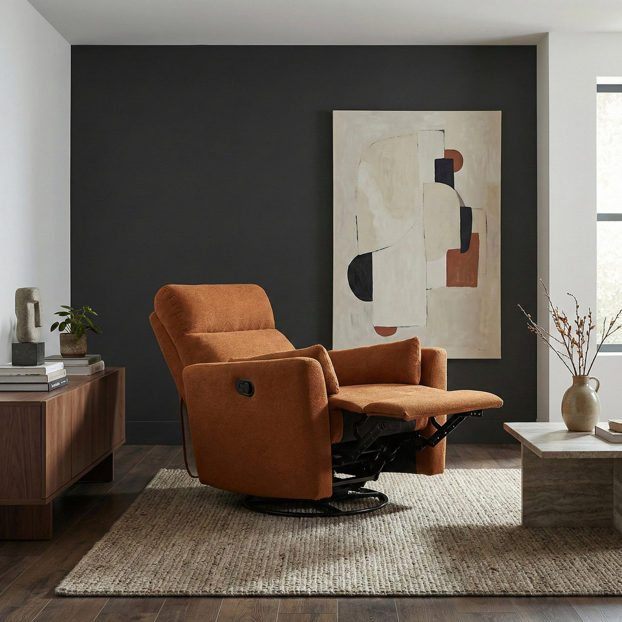 Desso Orange Swivel Glider Reclining Chair