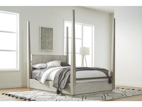 Destination Wood Queen Poster Bed in Cotton Grey by Modus Furniture at Eve Furniture