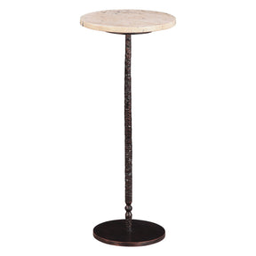 Detroit 10" Side Table in Beige Travertine with Hammered Base by Home Trends & Design at Eve Furniture