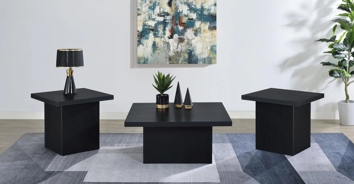 Devar Black 3-Piece Square Cocktail Coffee End Table Set by Coaster at Eve Furniture
