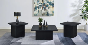 Devar Black 3-Piece Square Cocktail Coffee End Table Set by Coaster at Eve Furniture