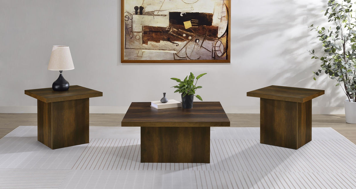 Devar Dark Pine 3-Piece Square Coffee and End Table Set by Coaster at Eve Furniture