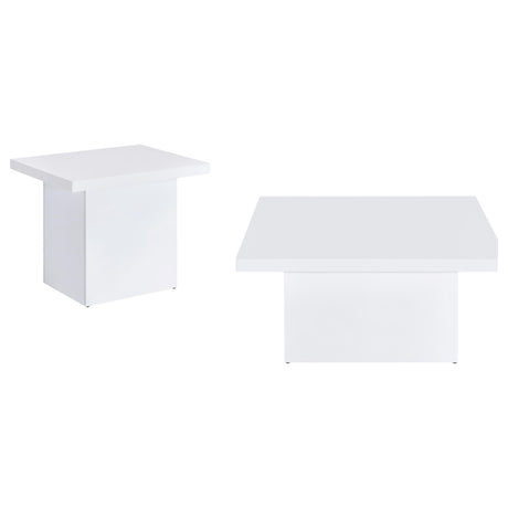 Devar White High Gloss 2-Piece Square Coffee End Table Set by Coaster at Eve Furniture