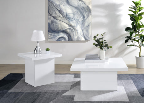 Devar White High Gloss 2-Piece Square Coffee End Table Set by Coaster at Eve Furniture
