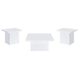 Devar White High Gloss 3-Piece Square Coffee End Table Set by Coaster at Eve Furniture