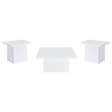 Devar White High Gloss 3-Piece Square Coffee End Table Set by Coaster at Eve Furniture