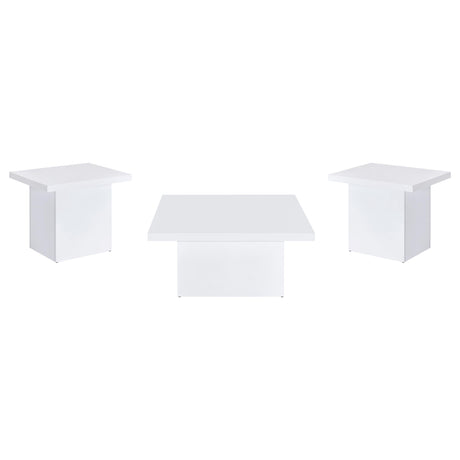 Devar White High Gloss 3-Piece Square Coffee End Table Set by Coaster at Eve Furniture