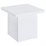 Devar White High Gloss Square Engineered Wood Side End Table by Coaster at Eve Furniture