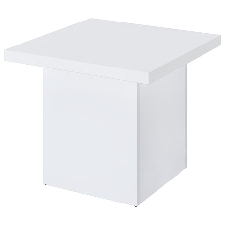 Devar White High Gloss Square Engineered Wood Side End Table by Coaster at Eve Furniture