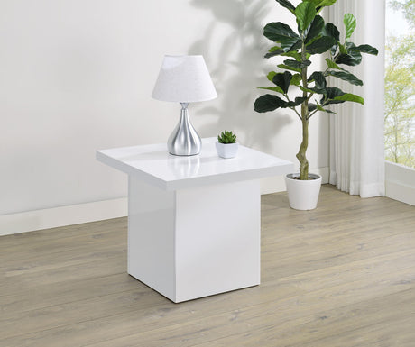 Devar White High Gloss Square Engineered Wood Side End Table by Coaster at Eve Furniture