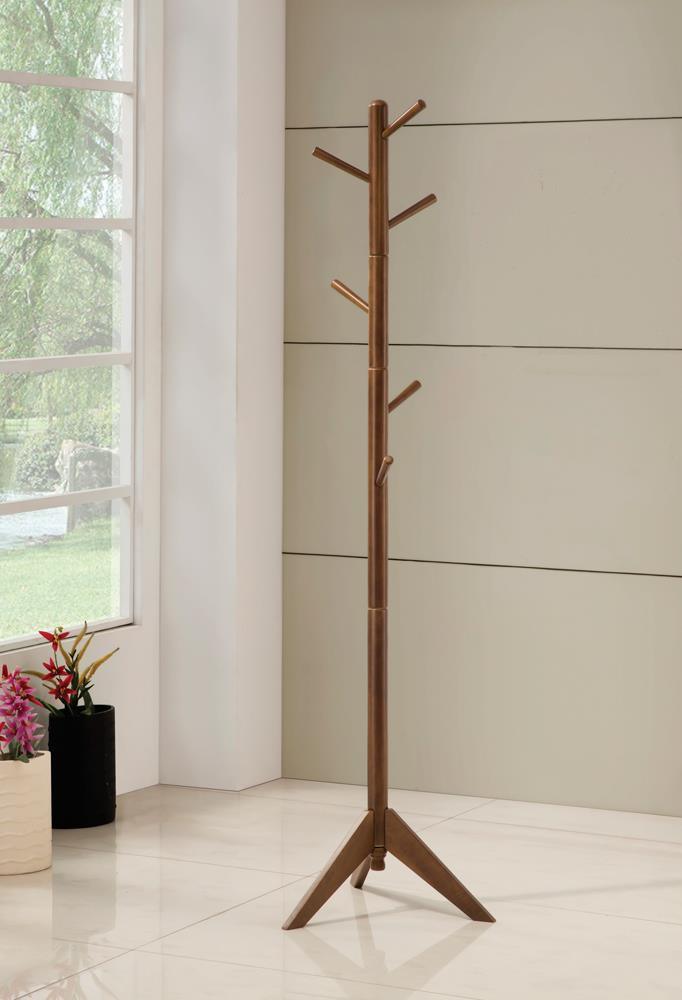 Devlin Walnut Coat Rack with 6 Hooks by Coaster at Eve Furniture