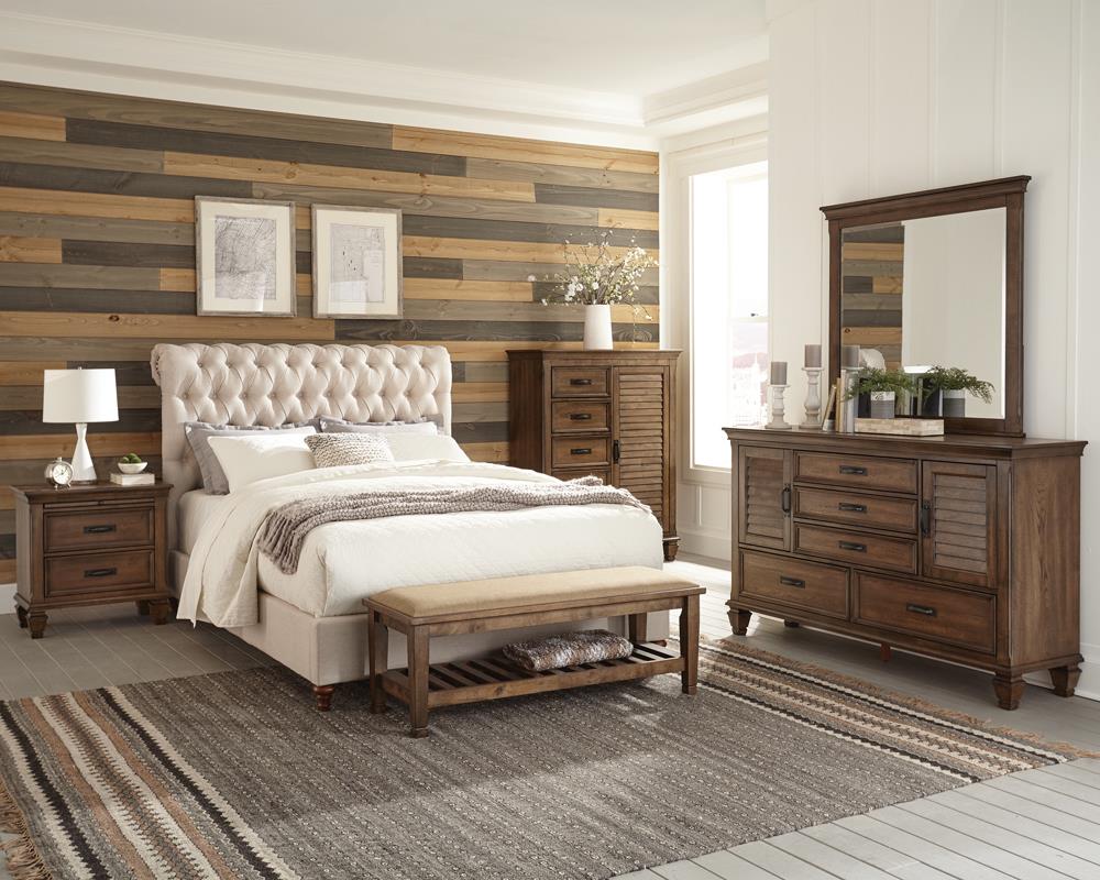 Devon Beige/Burnished Oak 4-Piece Upholstered California King Bedroom Set