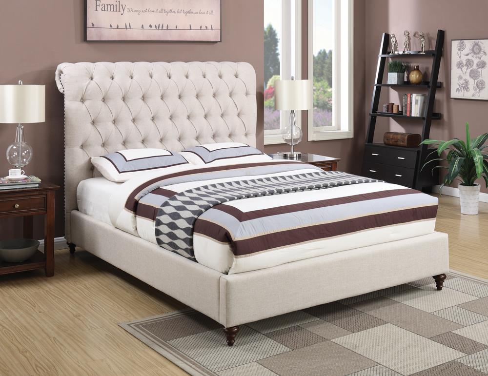 Devon Button Tufted Upholstered California King Bed Beige