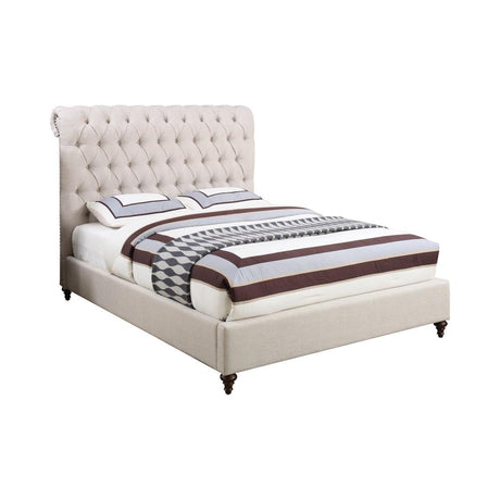 Devon Button Tufted Upholstered California King Bed Beige