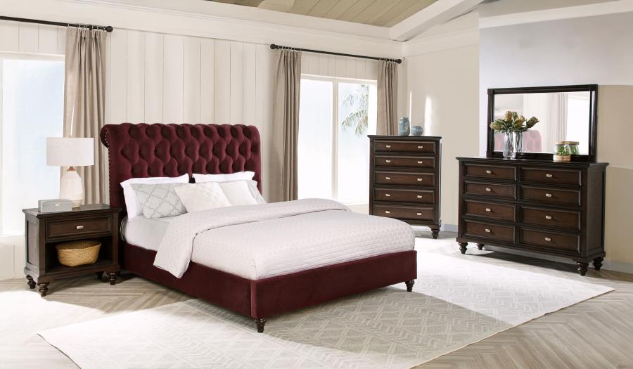 Devon Wine Red and Dark Oak 5-Piece Eastern King Bedroom Set by Coaster at Eve Furniture
