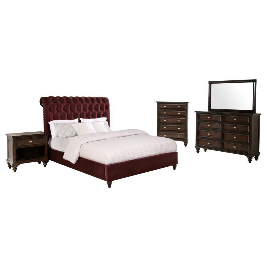 Devon Wine Red and Dark Oak 5-piece Queen Bedroom Set by Coaster at Eve Furniture