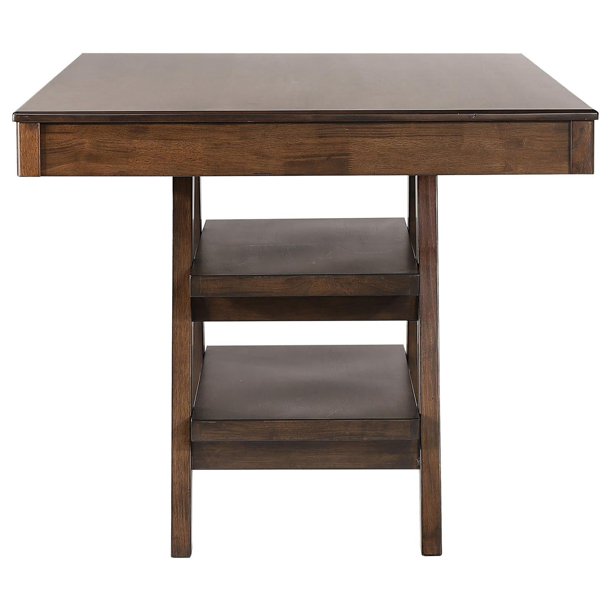 Dewey Walnut 2-Drawer Counter Height Table with Open Shelves