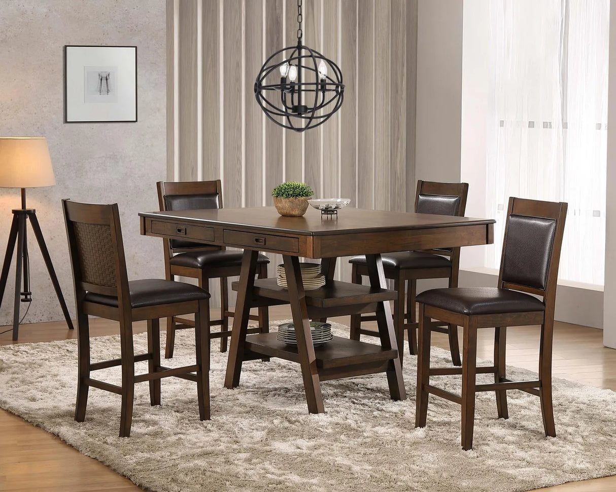 Dewey Brown/Walnut Upholstered Counter Height Chairs with Footrest, Set of 2 by Coaster at Eve Furniture