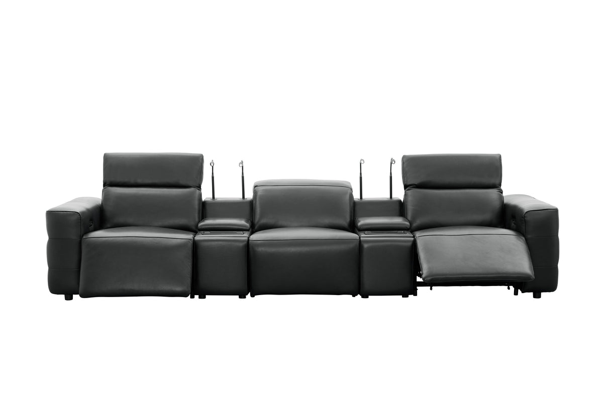 Diamante Black 5-Piece 3 Power Recliner Row by New Era Innovations at Eve Furniture