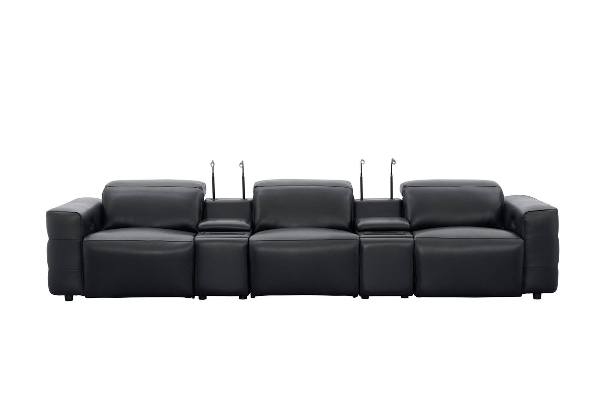 Diamante Black 5-Piece 3 Power Recliner Row by New Era Innovations at Eve Furniture