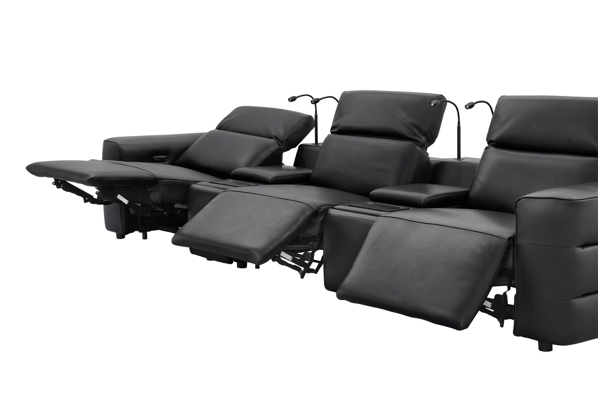 Diamante Black 5-Piece 3 Power Recliner Row by New Era Innovations at Eve Furniture