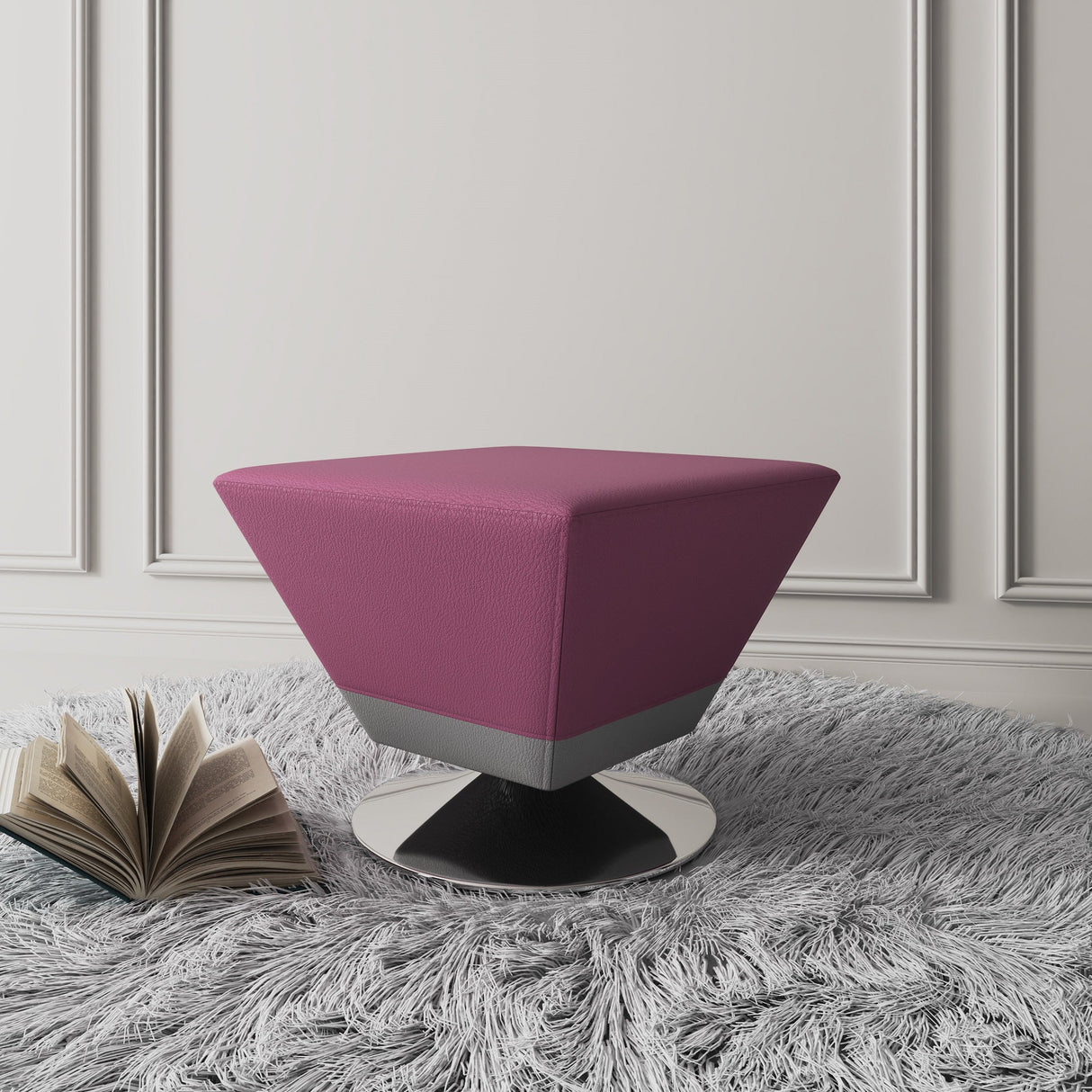 Diamond Swivel Ottoman in Purple and Polished Chrome by Manhattan Comfort at Eve Furniture