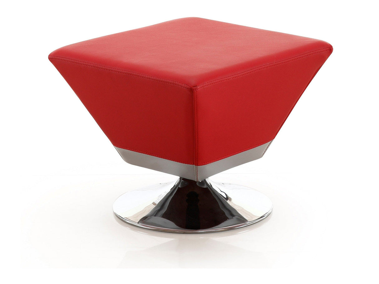 Diamond Swivel Ottoman in Red and Polished Chrome by Manhattan Comfort at Eve Furniture
