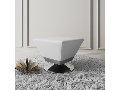 Diamond Swivel Ottoman in White and Polished Chrome by Manhattan Comfort at Eve Furniture