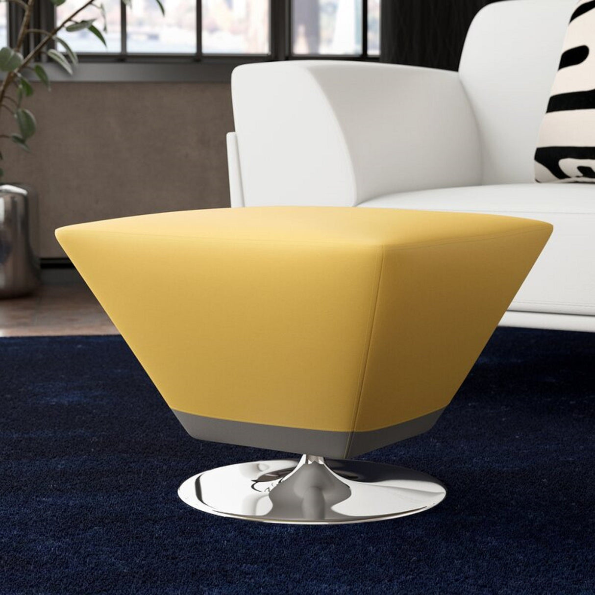 Diamond Swivel Ottoman in Yellow and Polished Chrome by Manhattan Comfort at Eve Furniture