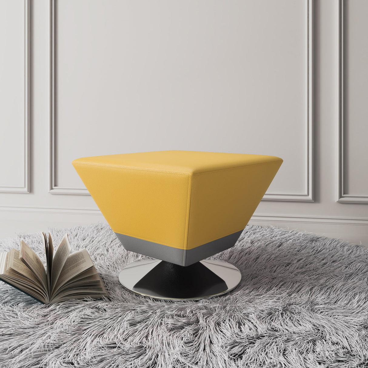 Diamond Swivel Ottoman in Yellow and Polished Chrome by Manhattan Comfort at Eve Furniture