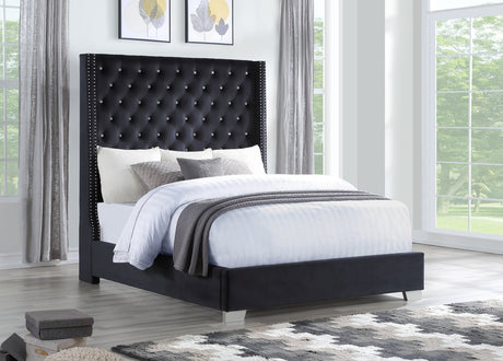 Diamond Tufted Black Velvet 6 FT King Bed by Happy Homes at Eve Furniture